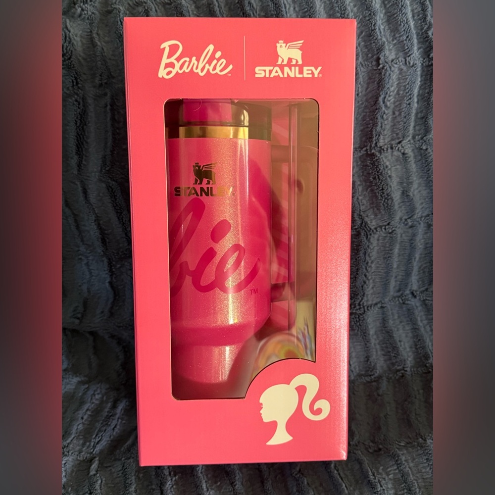 Stanley Barbie Pink Glitter Tumbler with Gold Accents